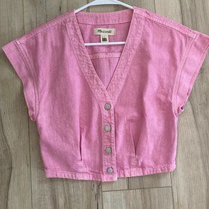 Denim Cap-Sleeve Crop Top Retro Pink size 0 Never Worn!